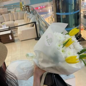 Chrysanthemum and yellow tulip bouquet